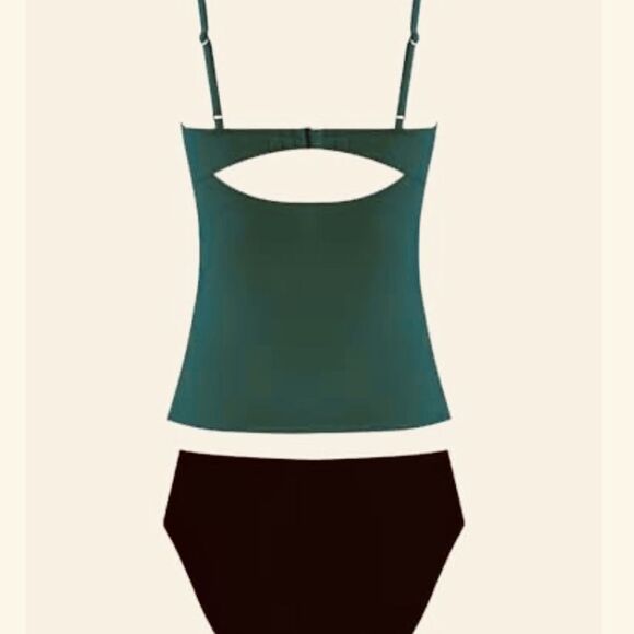 CUPSHE Tankini Swimsuit Cutout Ruched Mid Rise Reversible Bottom Size 3X NEW - Picture 4 of 16